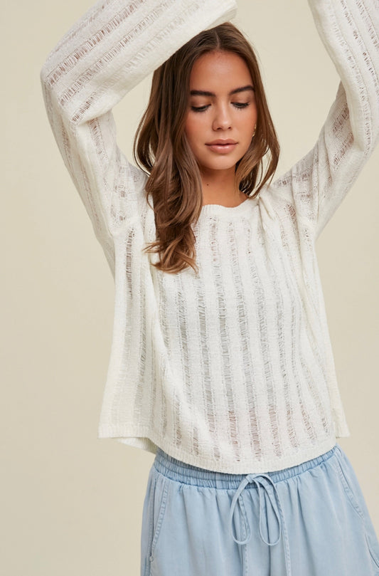 Wishlist Knit Semi-Sheer Sweater in Cream