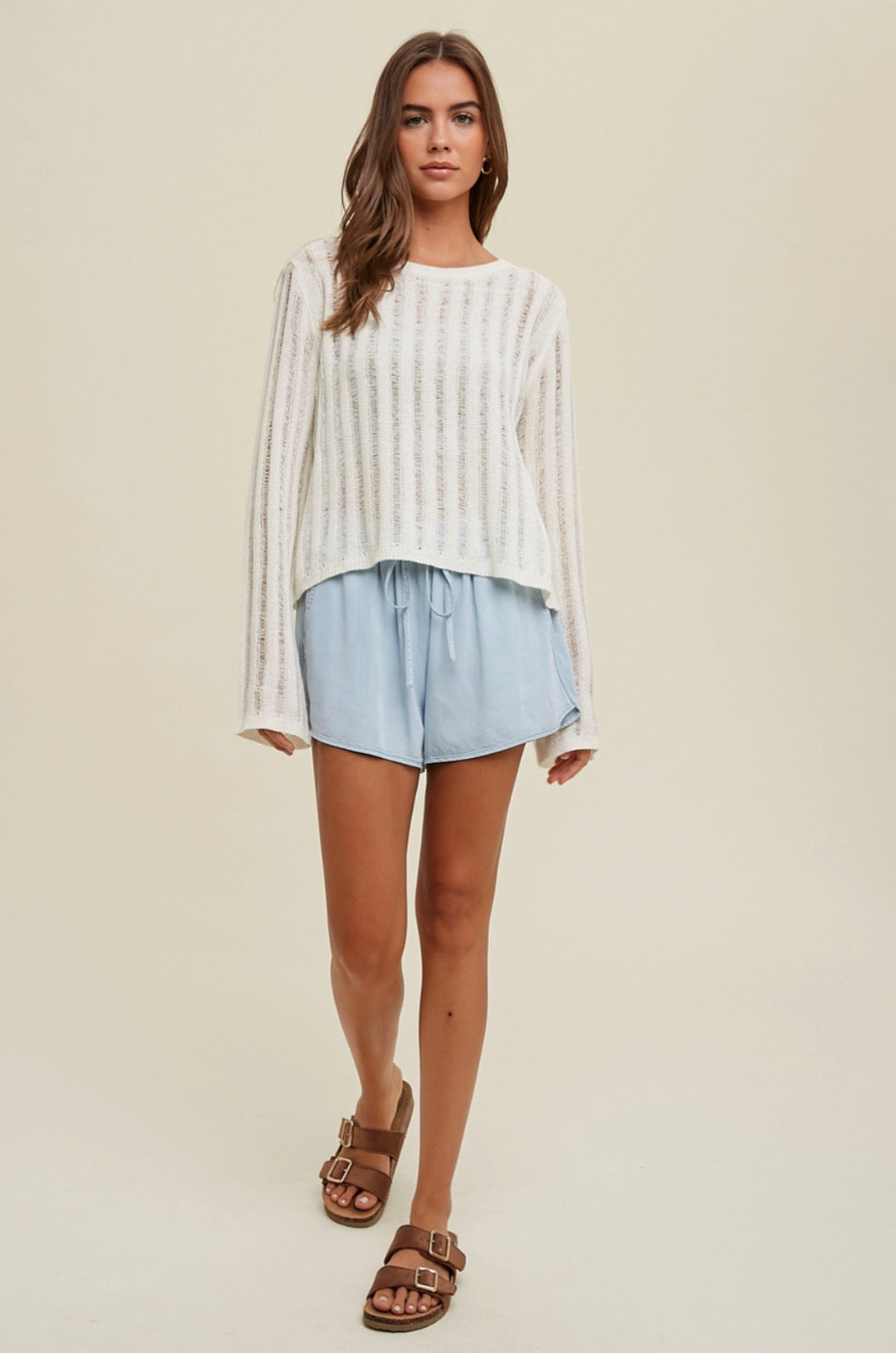 Wishlist Knit Semi-Sheer Sweater in Cream