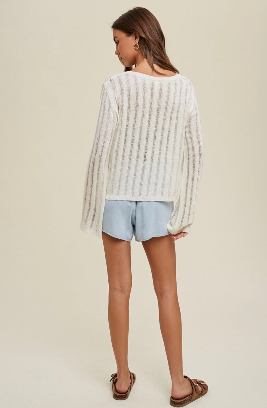 Wishlist Knit Semi-Sheer Sweater in Cream