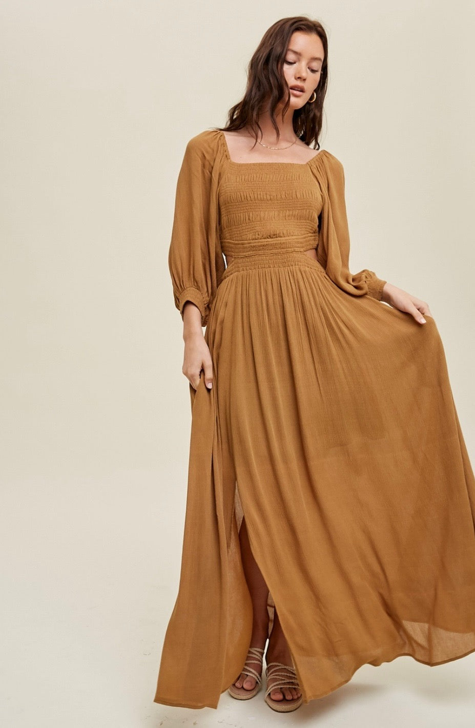 Wishlist Puff Sleeve Maxi Dress with Cutout Detail