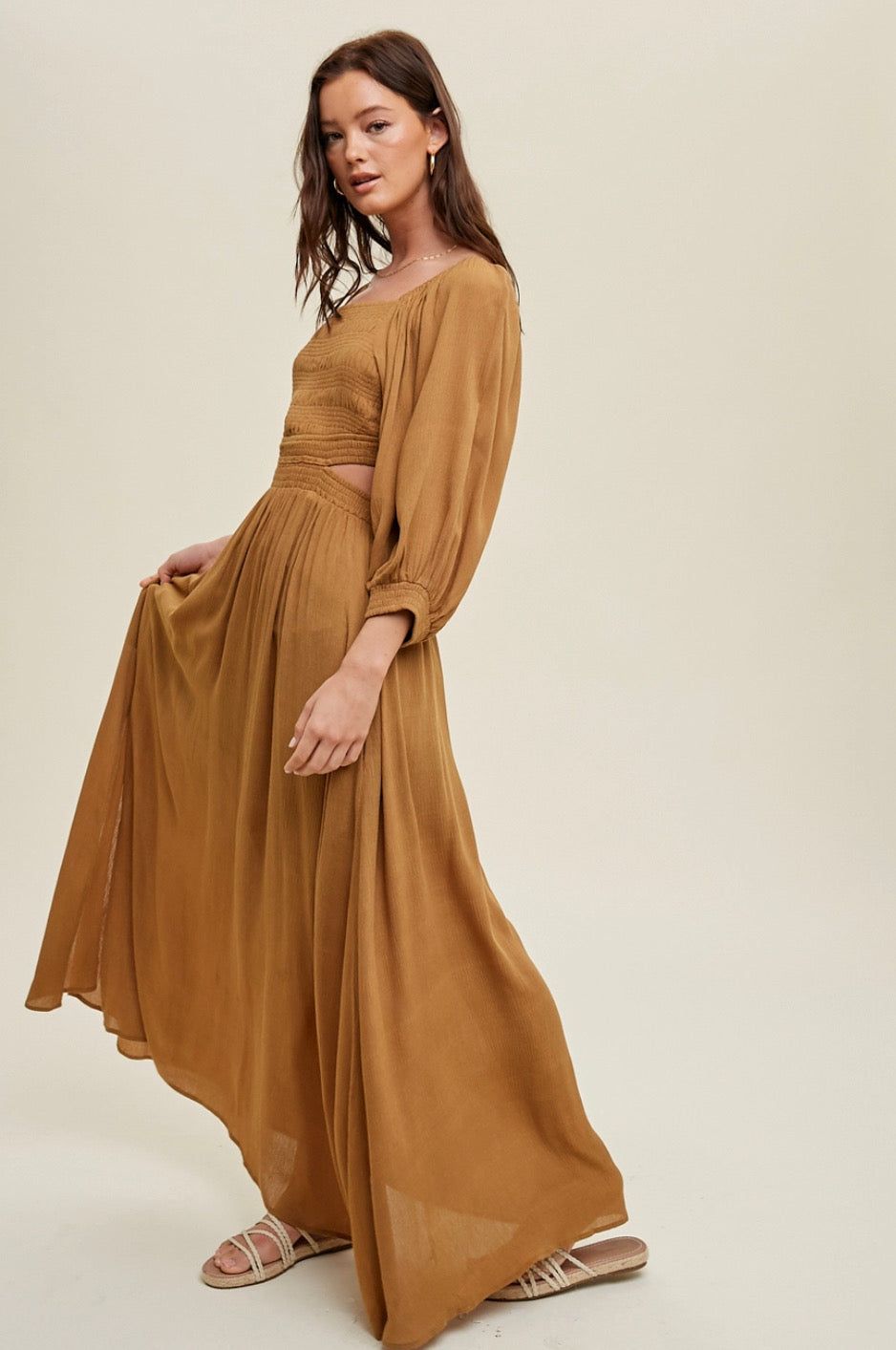 Wishlist Puff Sleeve Maxi Dress with Cutout Detail