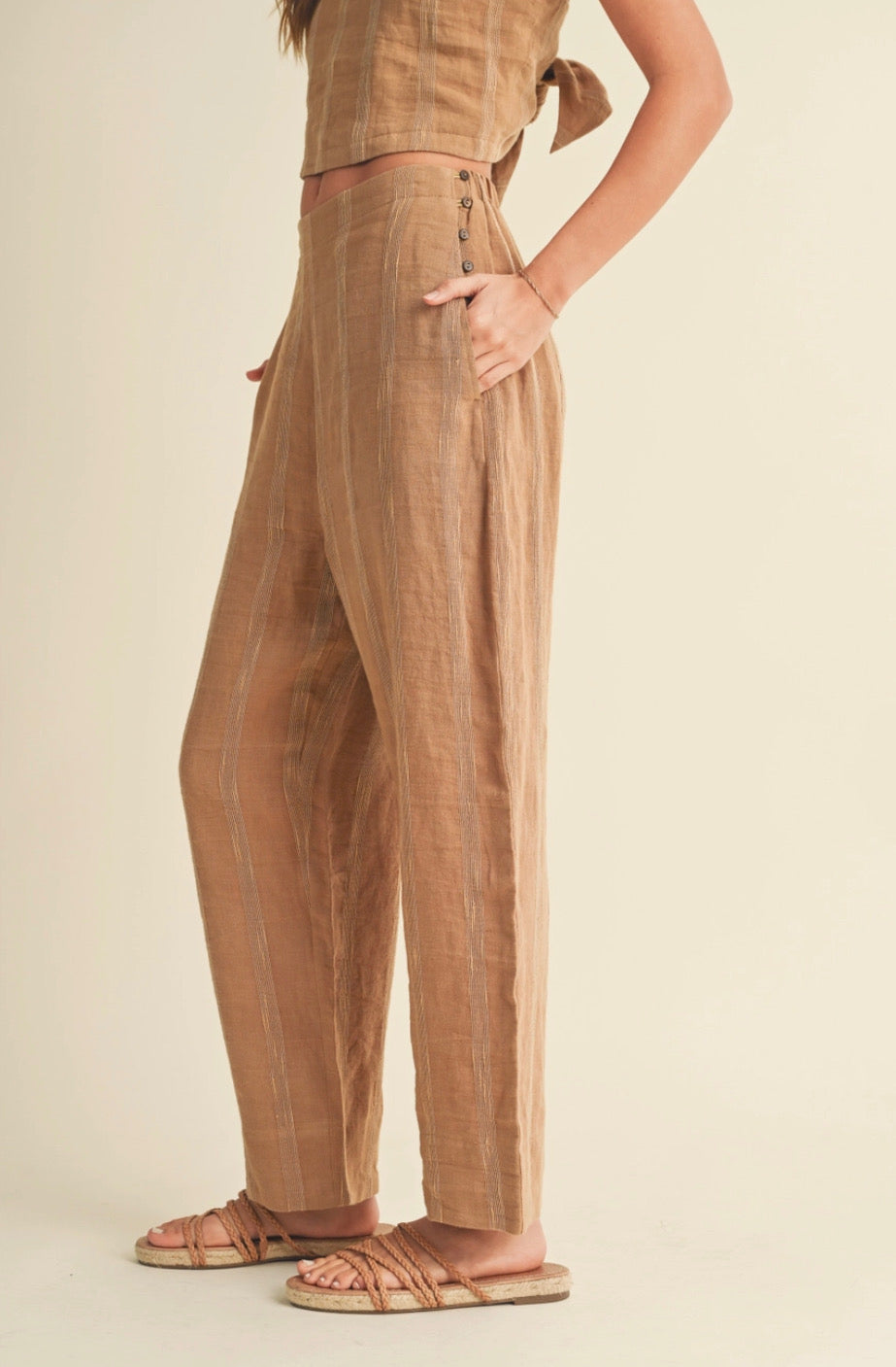 Miou Muse Textured Side Button Down Pants