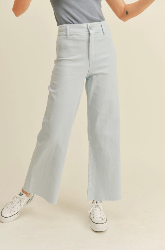 Miou Muse Straight Wide Leg Denim Pants in Light Denim