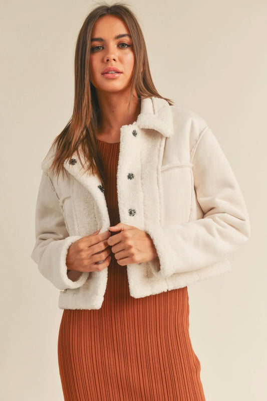 Miou Muse Reversible Cream Suede Sherpa Jacket