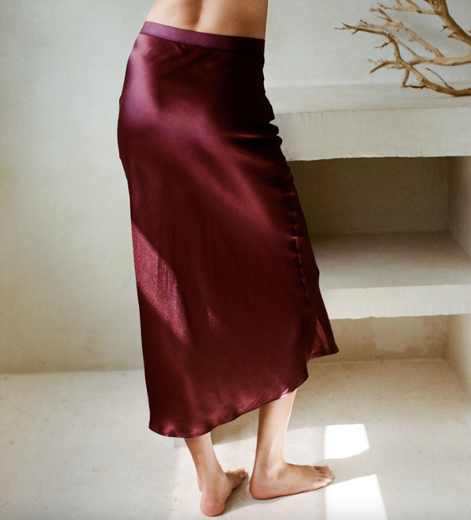 A Ren Maroon Silk Skirt
