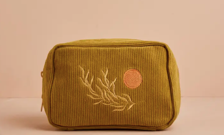 Cai and Jo Corduroy Makeup Bag in Olive