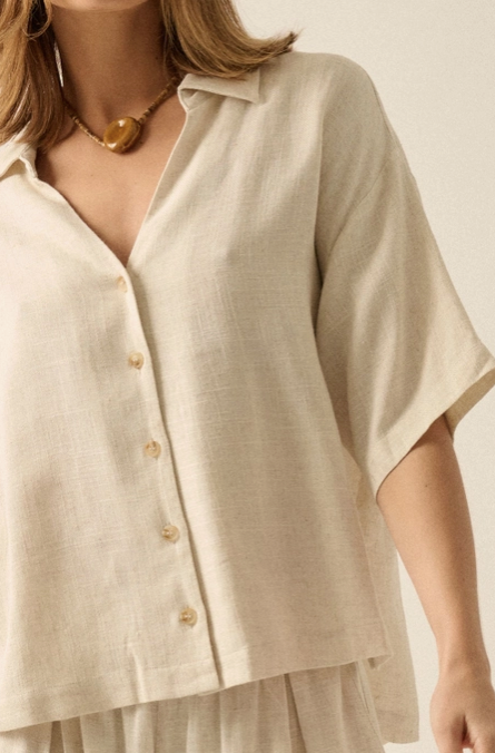 Promesa Linen Blend Button Front Shirt in Oatmeal