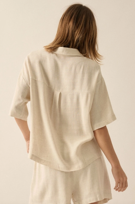 Promesa Linen Blend Button Front Shirt in Oatmeal