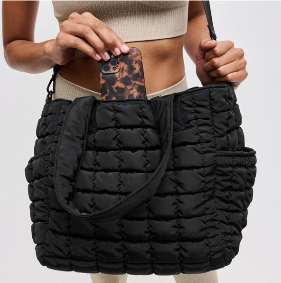 Sol and Selene Quilted Nylon Tote in Black