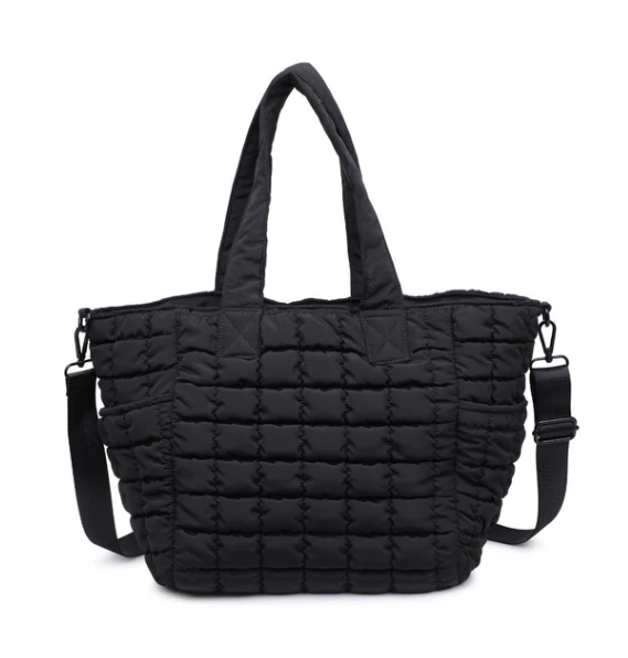 Sol and Selene Quilted Nylon Tote in Black