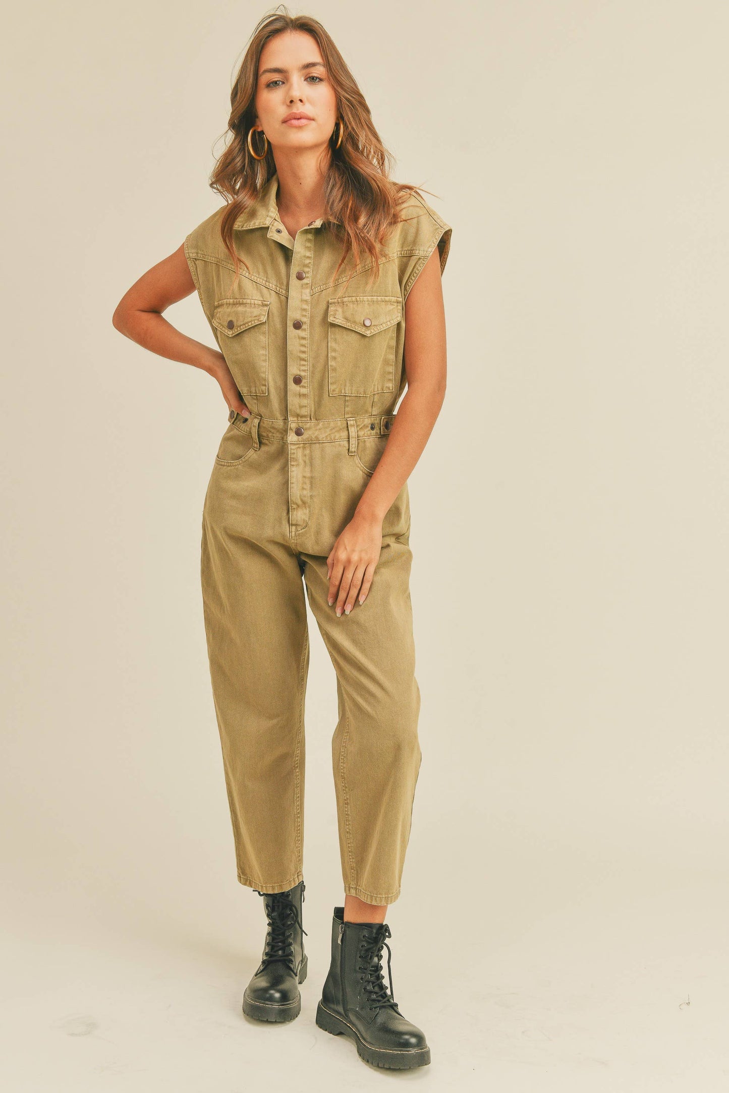 MIOU MUSE - WASHED COTTON UTILITY JUMPSUIT